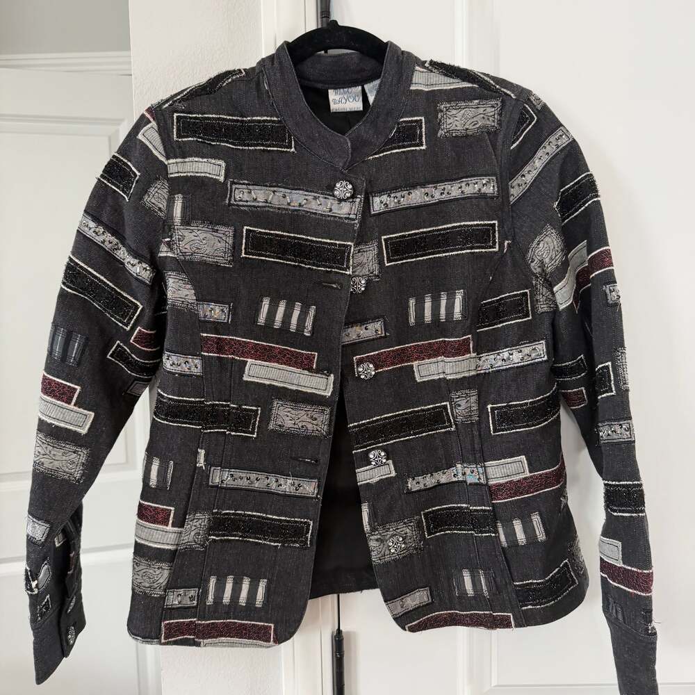 Bleu Bayou VTG Women's Embroidered Beaded Patchwork Grey Jacket